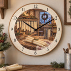 Christmas Candle Studio Wooden Wall Clock with layered printed depth and niche-specific Christmas background