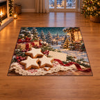 Christmas Cinnamon Star Family Baking Area Rug flat printed mat in matching Christmas setting