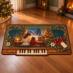 Christmas Clavichord Family Melody Custom Shape Area Rug flat printed mat in matching Christmas setting