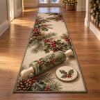 Christmas Clay Roller Family Craft Runner Rug flat printed mat in matching Christmas setting
