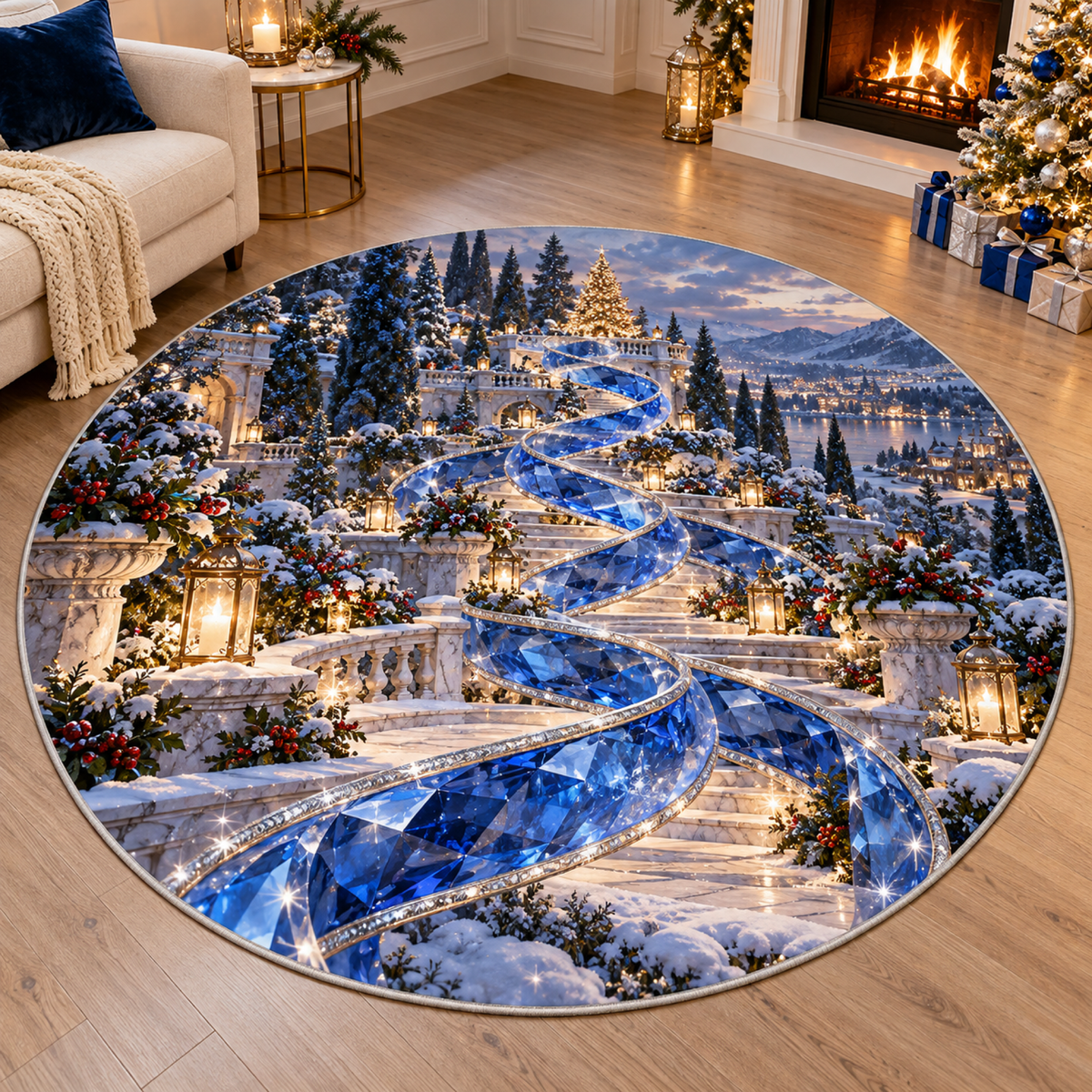 Christmas Crystal Helix Winter Garden Round Mat Rug flat printed mat