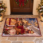 Christmas Dachshund Cocoa Bakery Doormat flat printed mat in a matching Christmas room