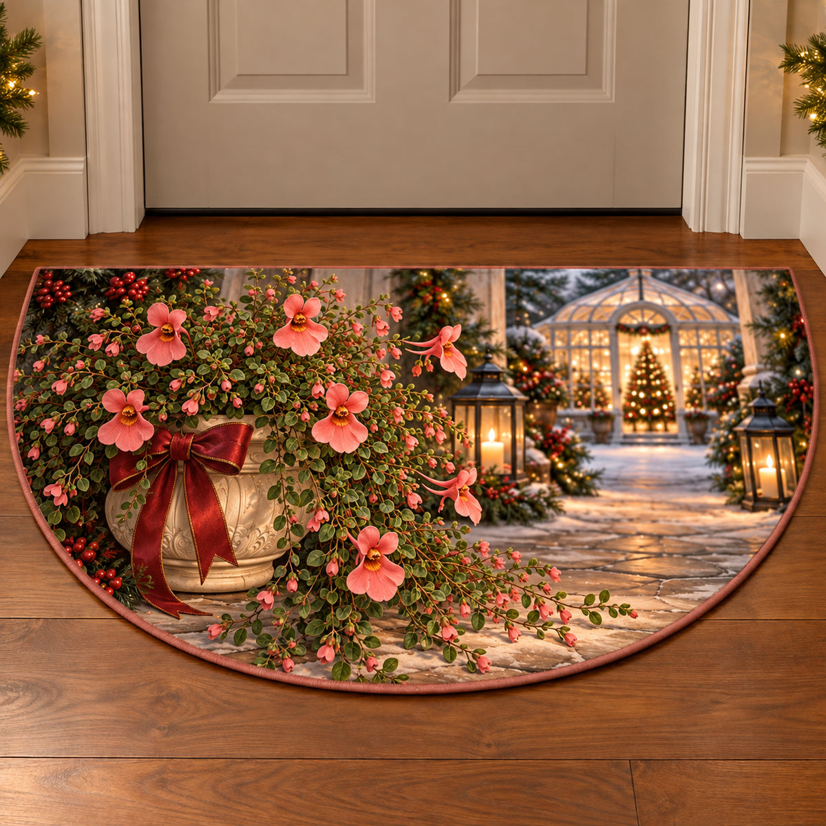 Christmas Diascia Family Window Semicircle Mat flat printed mat in matching Christmas setting