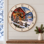 Christmas Donkey Barn Wooden Wall Clock with layered printed depth and niche-specific Christmas background