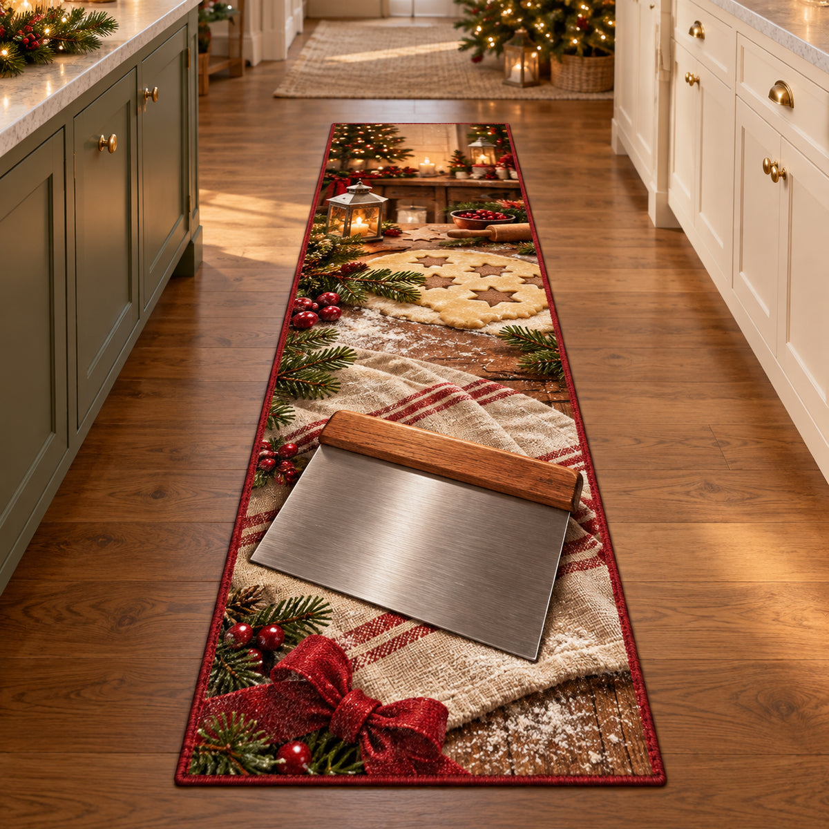 Christmas Dough Scraper Maker Baking Gift Runner Rug flat printed mat in matching Christmas setting