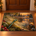 Christmas Dragonfly Leaf Refuge Doormat flat printed mat in matching Christmas setting
