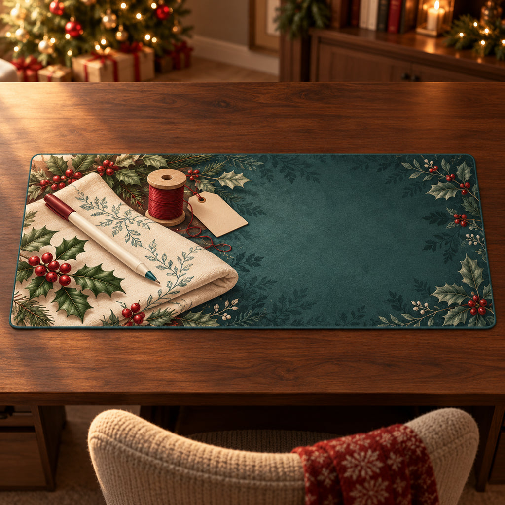 Christmas Fabric Marking Pen Family Craft Desk Mat flat printed mat in matching Christmas setting