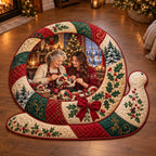 Christmas Fabric Snail Family Love Custom Shape Area Rug flat printed mat in matching Christmas setting