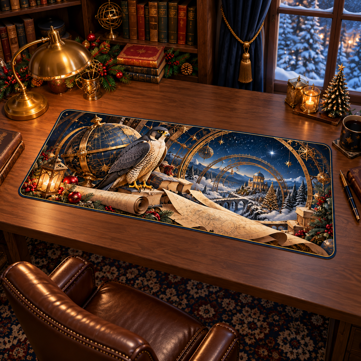 Christmas Falcon Celestial Map Desk Mat flat printed mat in a matching Christmas room