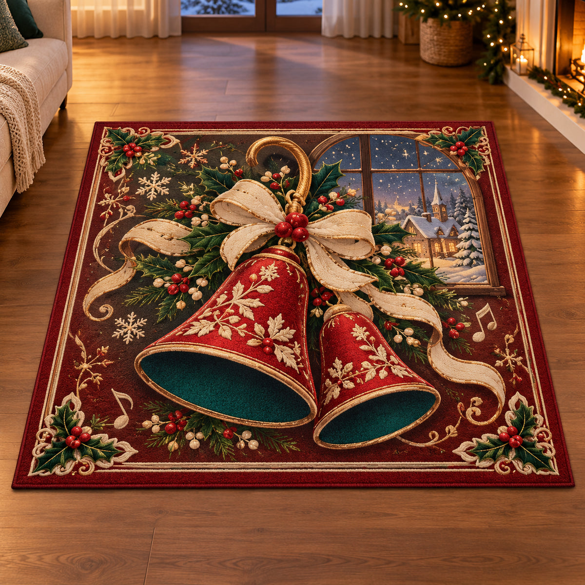 Christmas Felt Agogo Family Melody Area Rug flat printed mat in matching Christmas setting
