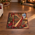 Christmas Felt Harp Family Melody Area Rug flat printed mat in matching Christmas setting