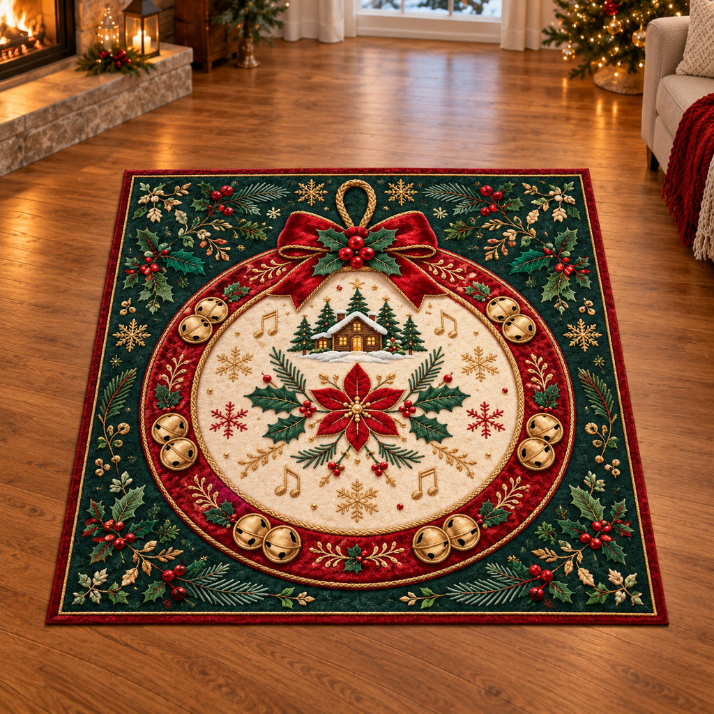 Christmas Felt Tambourine Family Melody Area Rug flat printed mat in matching Christmas setting