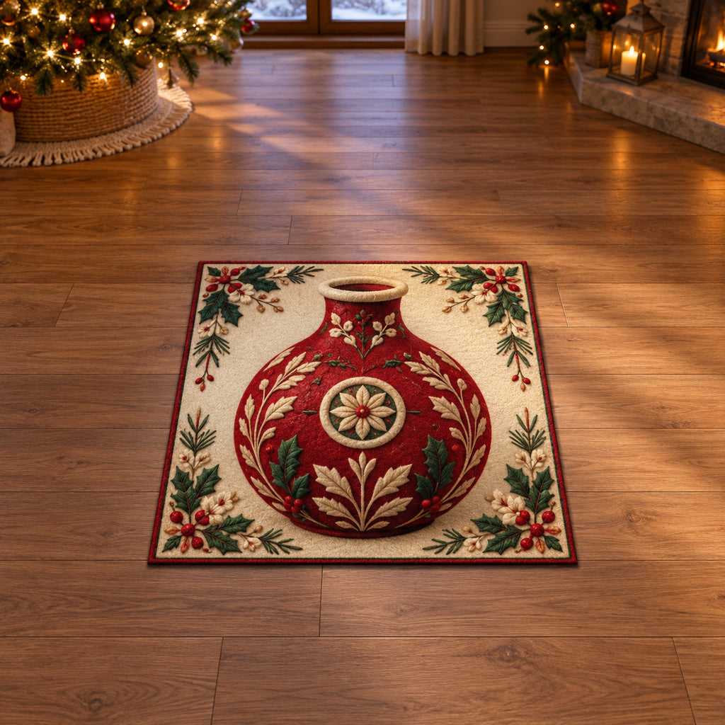 Christmas Felt Udu Family Rhythm Area Rug flat printed mat in matching Christmas setting