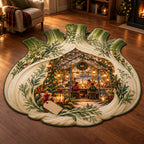 Christmas Fennel Garden Gathering Custom Shape Area Rug flat printed mat in matching Christmas setting