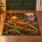 Christmas Fire Skink Lantern Refuge Doormat flat printed mat in matching Christmas setting