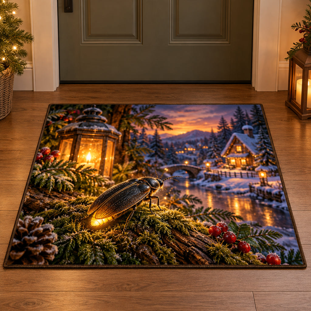 Christmas Firefly Lantern Refuge Doormat flat printed mat in matching Christmas setting
