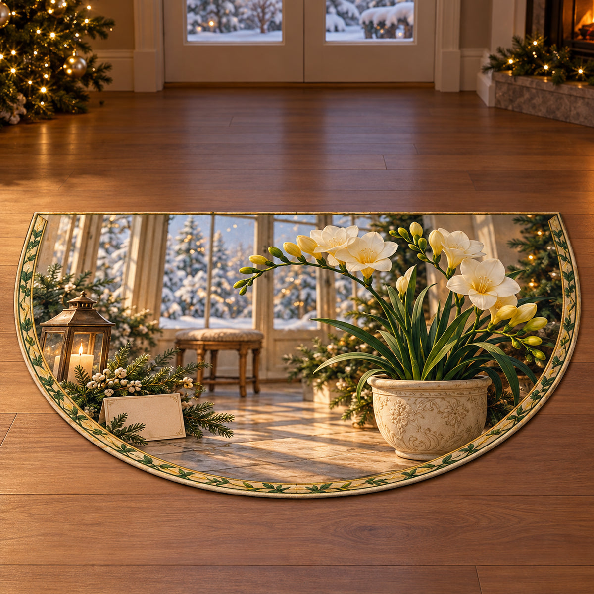 Christmas Freesia Family Window Semicircle Mat flat printed mat in matching Christmas setting