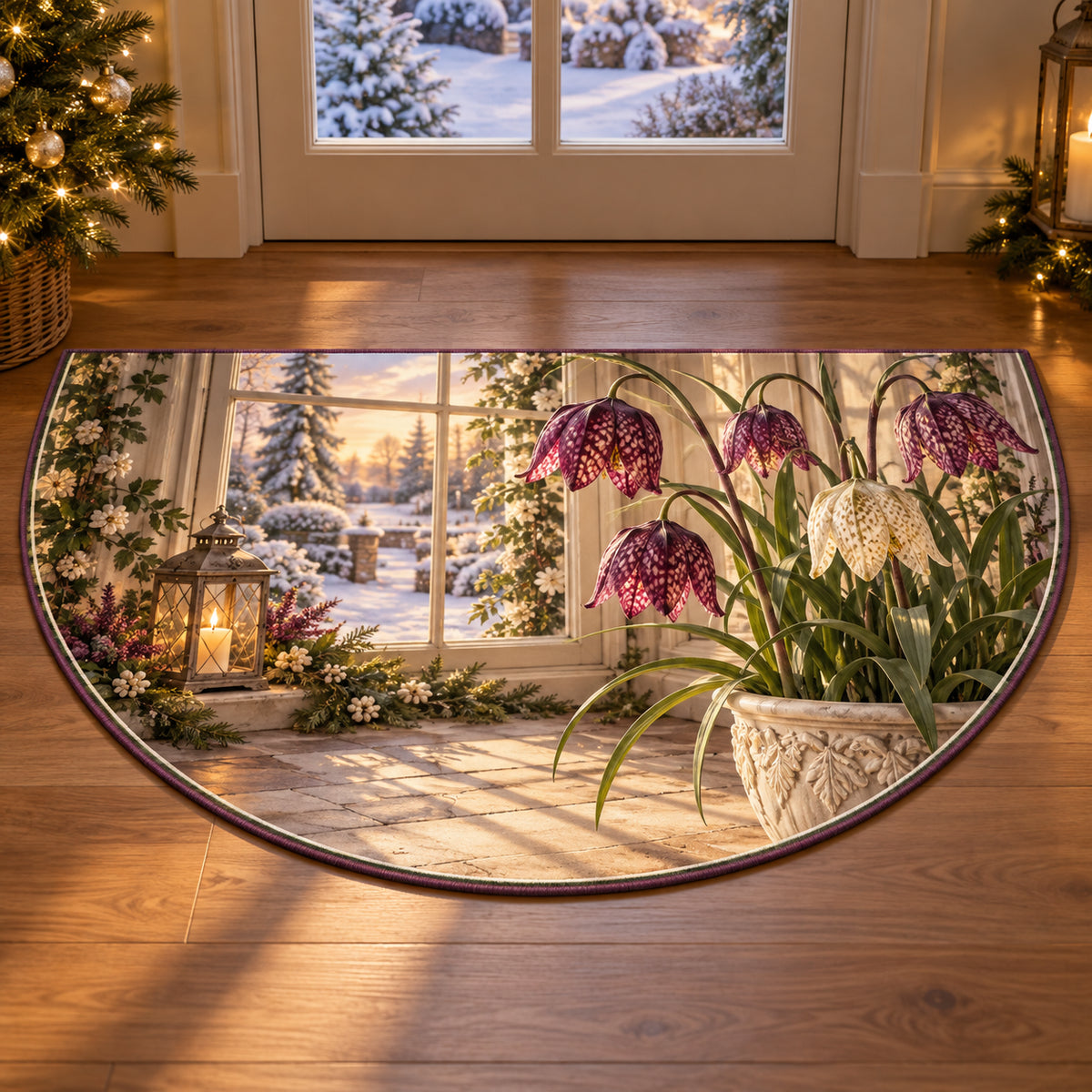 Christmas Fritillaria Family Window Semicircle Mat flat printed mat in matching Christmas setting