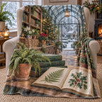 Christmas Garden Library Fleece Throw Blanket with layered printed depth and niche-specific Christmas background