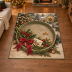 Christmas Garden Sieve Family Seeds Area Rug flat printed mat in matching Christmas setting