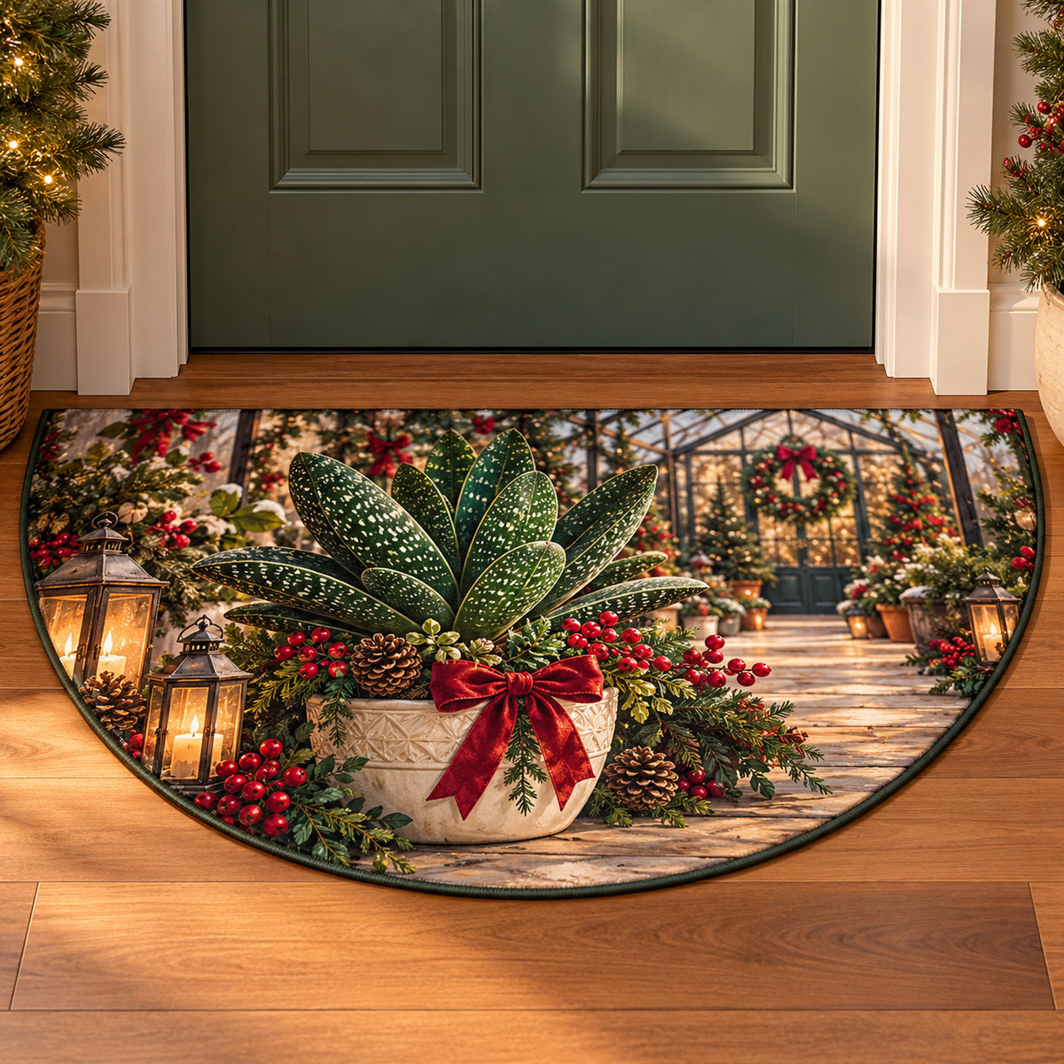 Christmas Gasteria Family Window Semicircle Mat flat printed mat in matching Christmas setting