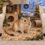 Christmas Gerbil Fleece Throw Blanket with layered printed depth and niche-specific Christmas background