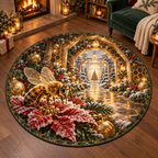 Christmas Golden Bee Honeycomb Round Mat Rug flat printed mat in a matching Christmas room