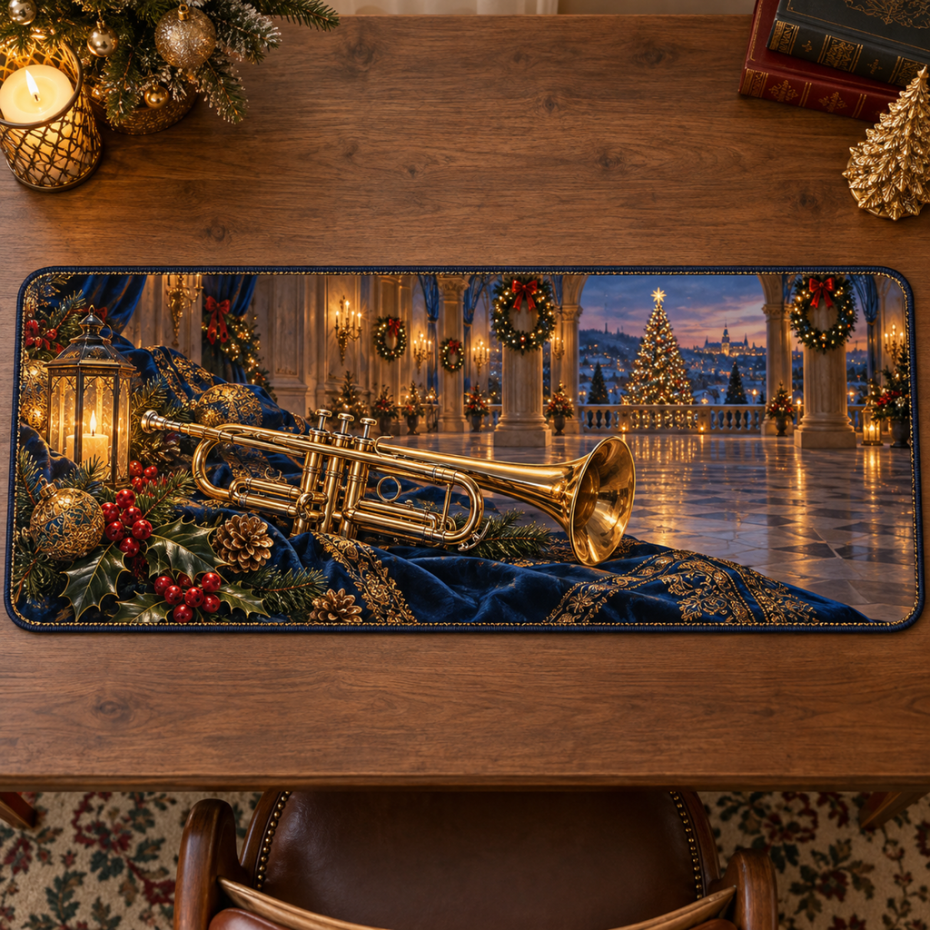 Christmas Golden Trumpet Winter Ballroom Desk Mat flat printed mat in matching Christmas setting