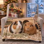 Christmas Guinea Pig Fleece Throw Blanket with layered printed depth and niche-specific Christmas background