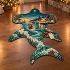 Christmas Hammerhead Harbor Return Custom Shape Area Rug flat printed mat in matching Christmas setting