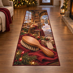 Christmas Hat Brush Maker Warm Welcome Runner Rug flat printed mat in matching Christmas setting