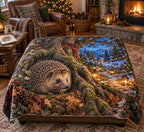 Christmas Hedgehog Nook Fleece Throw Blanket with layered printed depth and niche-specific Christmas background