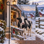 Christmas Holstein Dairy Garden Flag with layered printed depth and niche-specific Christmas background