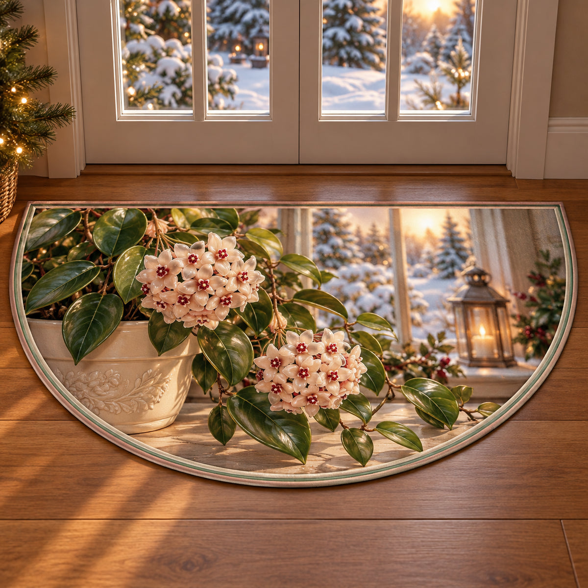 Christmas Hoya Family Window Semicircle Mat flat printed mat in matching Christmas setting