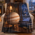 Christmas Jupiter Study Fleece Throw Blanket with layered printed depth and niche-specific Christmas background