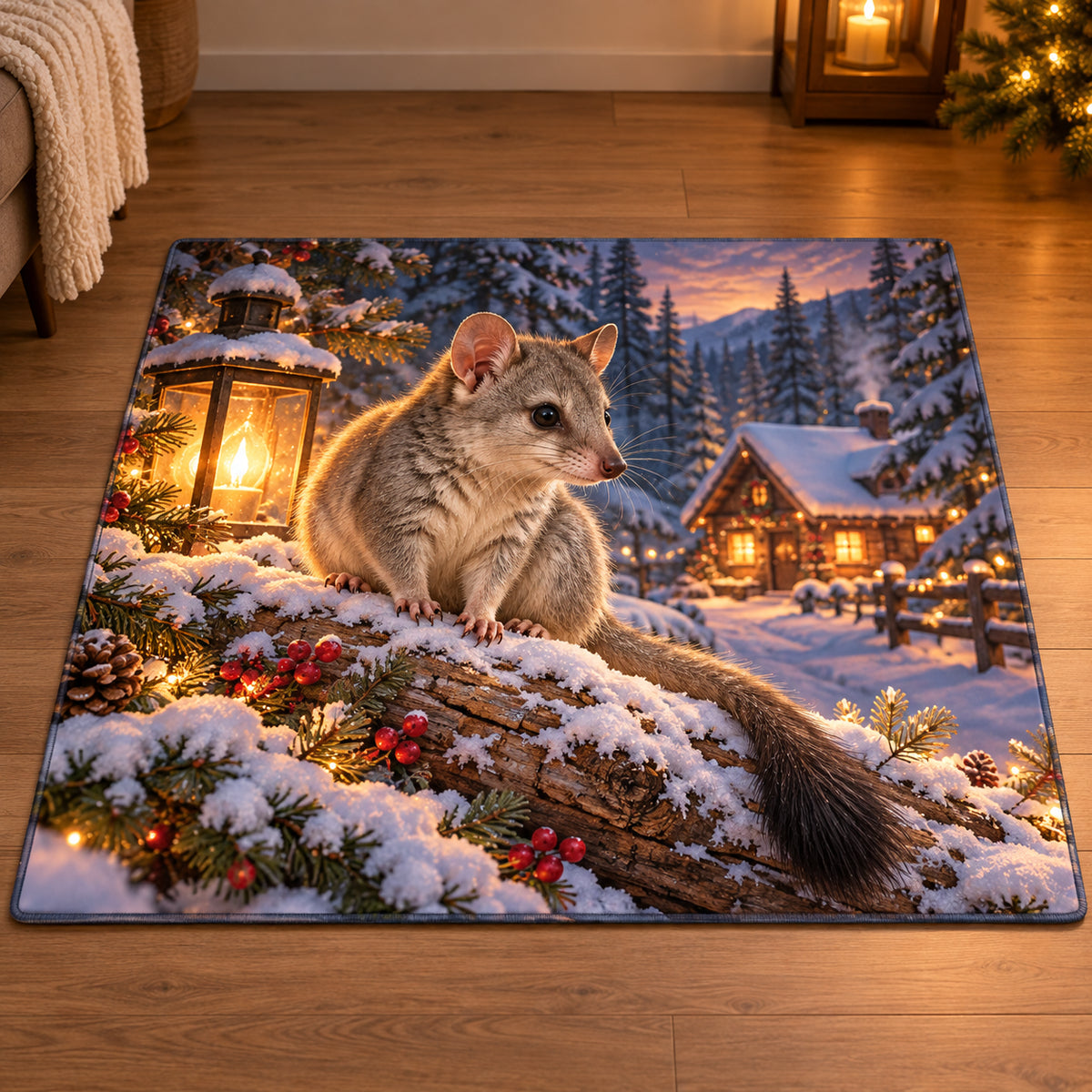 Christmas Kowari Warm Shelter Doormat flat printed mat in matching Christmas setting