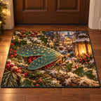 Christmas Lanternfly Leaf Lantern Doormat flat printed mat in matching Christmas setting