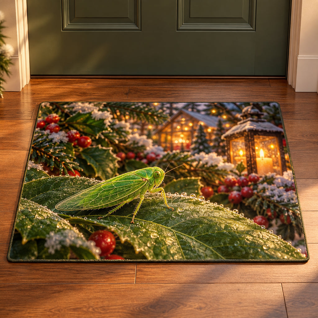 Christmas Leafhopper Leaf Refuge Doormat flat printed mat in matching Christmas setting