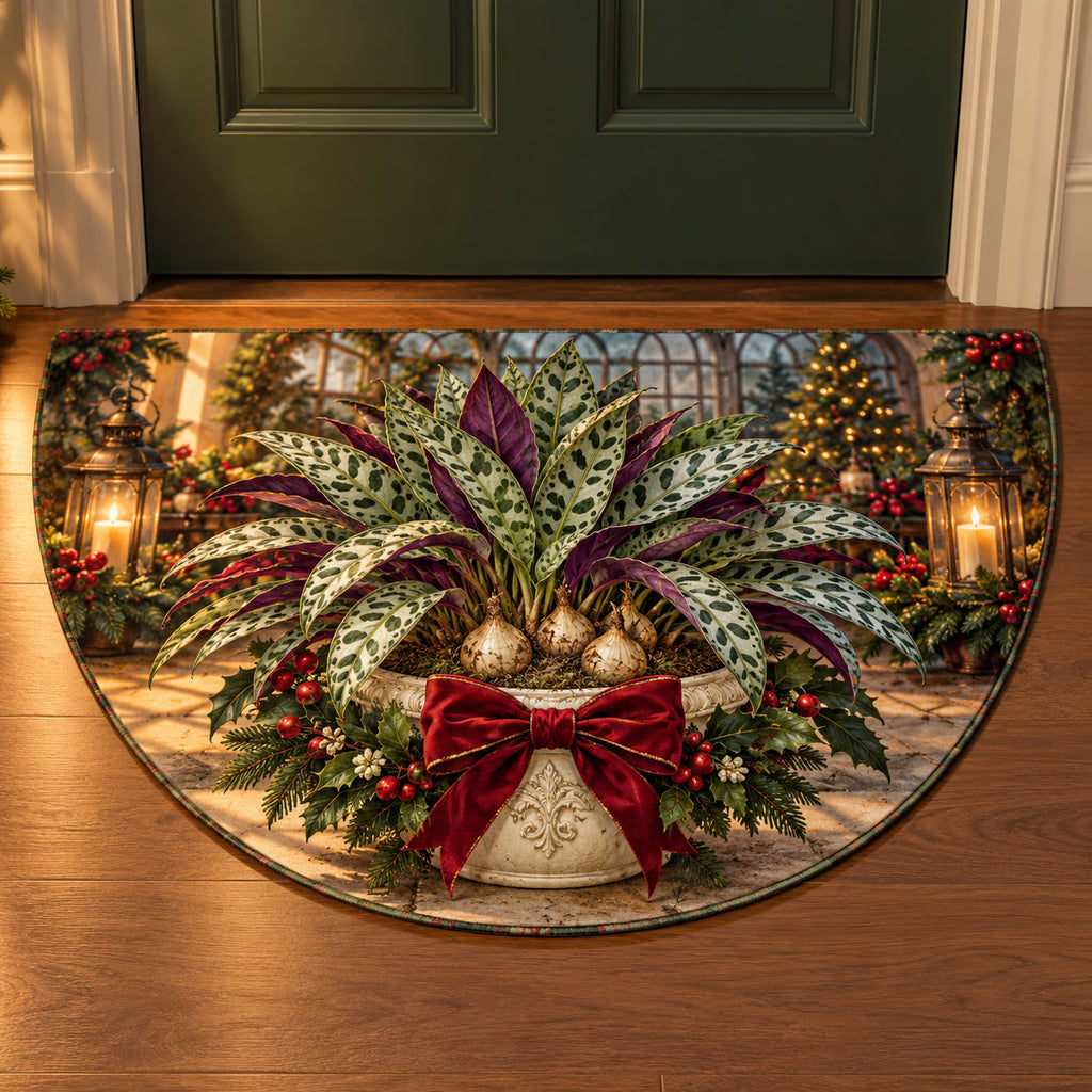 Christmas Ledebouria Silver Window Semicircle Mat flat printed mat in matching Christmas setting