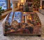Christmas Maine Coon Fleece Throw Blanket with layered printed depth and niche-specific Christmas background