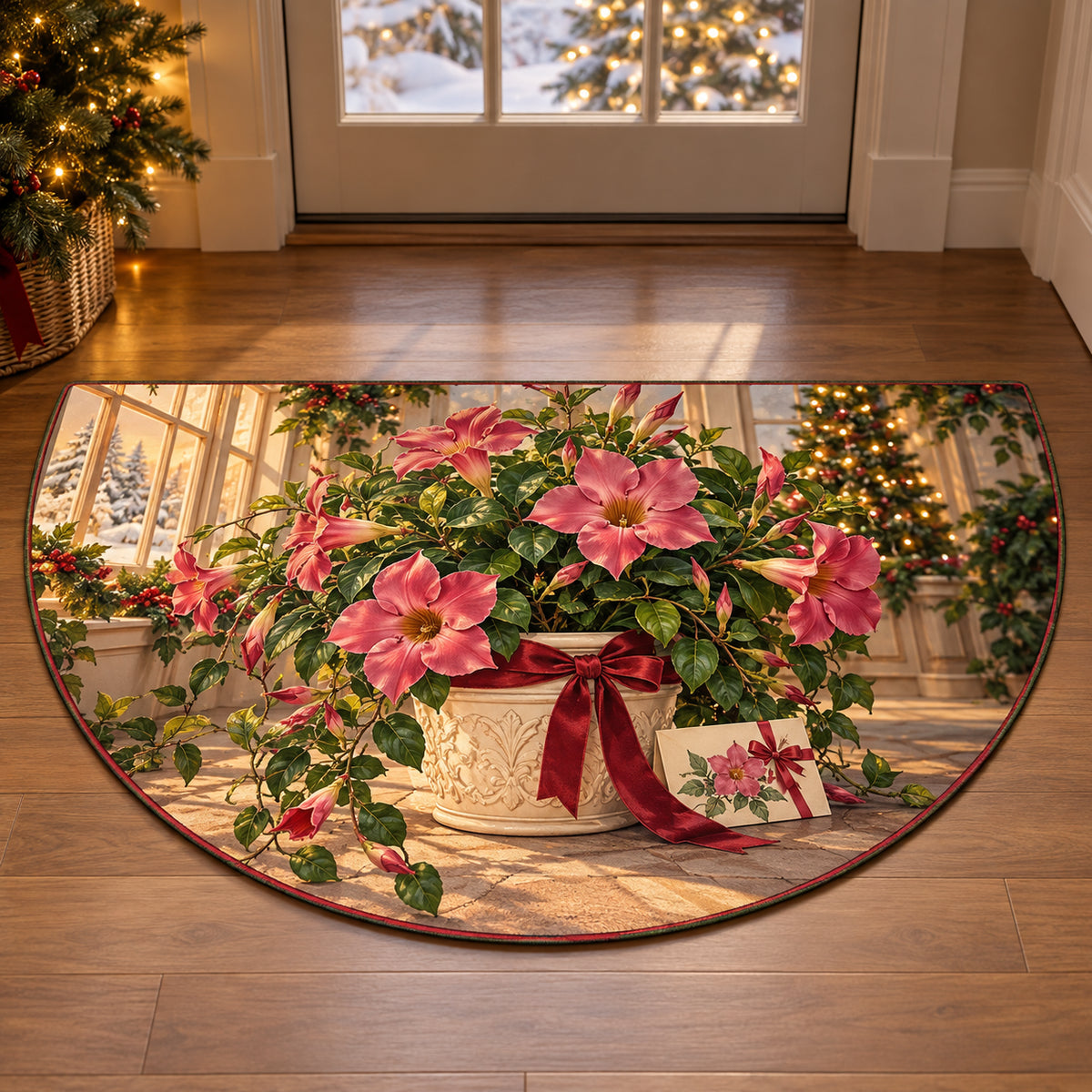 Christmas Mandevilla Window Devotion Semicircle Mat flat printed mat in matching Christmas setting