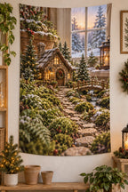 Christmas Miniature Garden Wall Tapestry with layered printed depth and niche-specific Christmas background