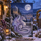 Christmas Moon Dragon Garden Flag with layered printed depth and niche-specific Christmas background