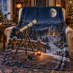 Christmas Moon Observatory Fleece Throw Blanket with layered printed depth and niche-specific Christmas background