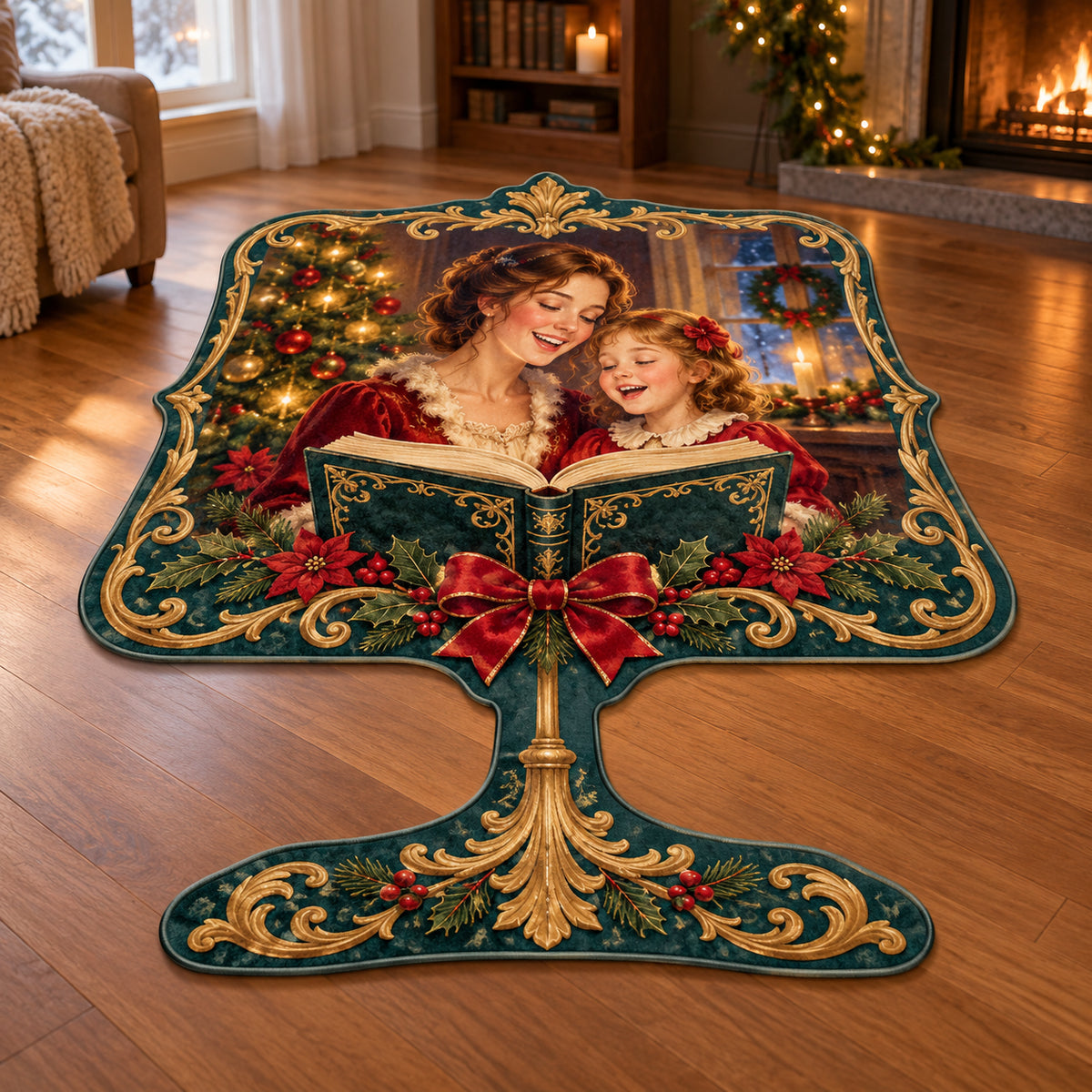 Christmas Music Stand Family Song Custom Shape Area Rug flat printed mat in matching Christmas setting