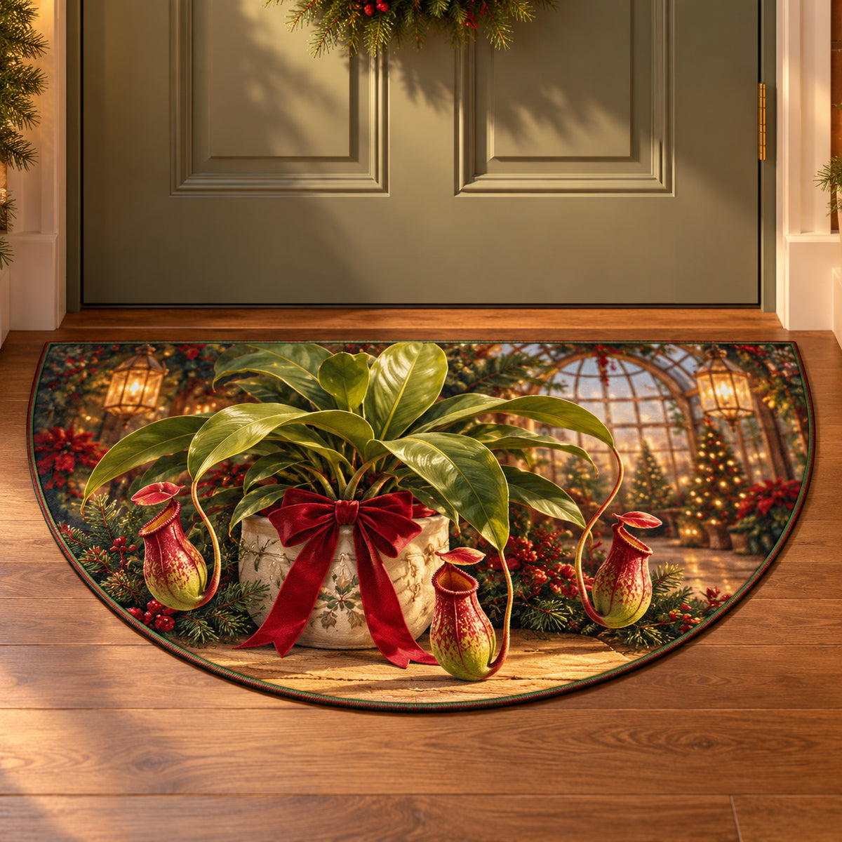Christmas Nepenthes Family Window Semicircle Mat flat printed mat in matching Christmas setting