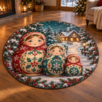 Christmas Nesting Doll Family Care Round Mat Rug flat printed mat in matching Christmas setting