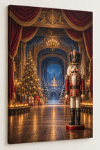 Christmas Nutcracker Stretched Canvas Wall Art with layered foreground and niche-specific Christmas background