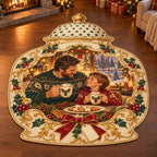 Christmas Nutmeg Caster Family Cocoa Custom Shape Area Rug flat printed mat in matching Christmas setting