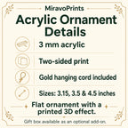 MiravoPrints christmas ornament product information, reference card 1; example artwork may differ